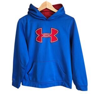 Under Armour Boys’ Hoodie Storm Fleece Big Logo Blue Red Mesh Lined Youth XLarge